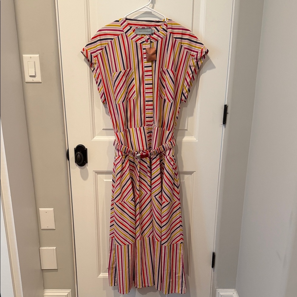 Silvia Tcherassi dress - Striped Midi Shirt Dress with Tie Waist - Multicolor